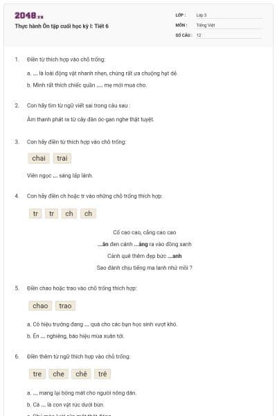 Thực hành Ôn tập cuối học kỳ I: Tiết 6