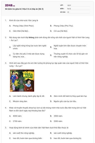 Đề kiểm tra giữa kì 2 Địa lí 6 có đáp án (Đề 3)