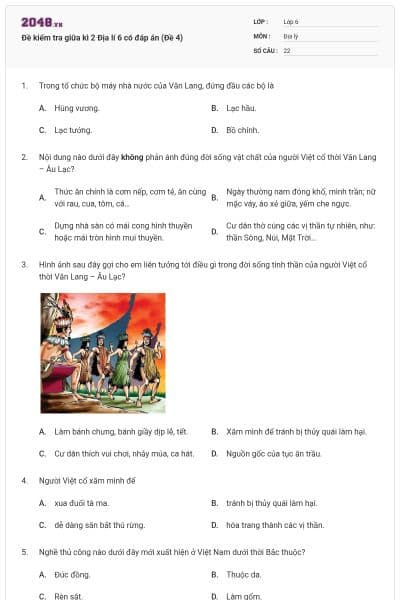 Đề kiểm tra giữa kì 2 Địa lí 6 có đáp án (Đề 4)