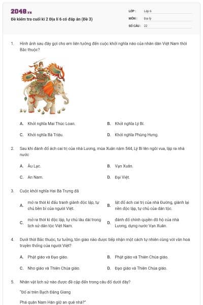 Đề kiểm tra cuối kì 2 Địa lí 6 có đáp án (Đề 3)