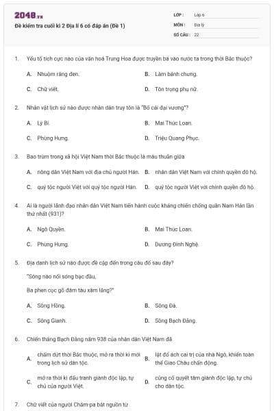 Đề kiểm tra cuối kì 2 Địa lí 6 có đáp án (Đề 1)