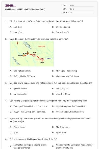Đề kiểm tra cuối kì 2 Địa lí 6 có đáp án (Đề 2)