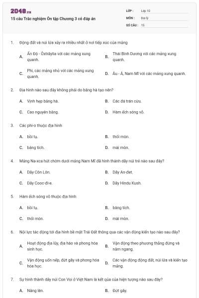 15 câu Trắc nghiệm Ôn tập Chương 3 có đáp án