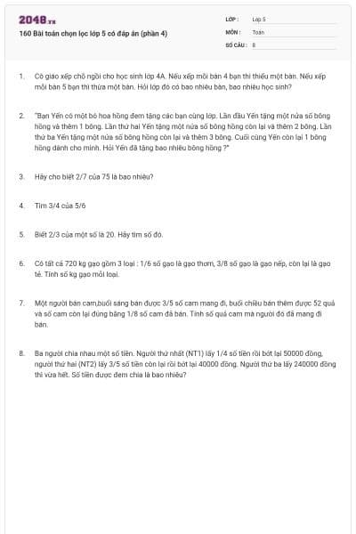160 Bài toán chọn lọc lớp 5 có đáp án (phần 4)