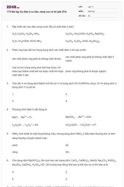 175 Bài tập Sự điện li cơ bản, nâng cao có lời giải (P4)