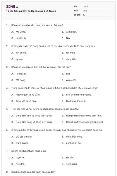 15 câu Trắc nghiệm Ôn tập chương 5 có đáp án