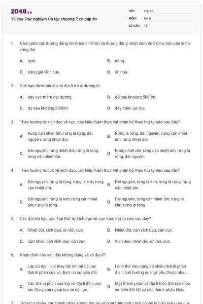 15 câu Trắc nghiệm Ôn tập chương 7 có đáp án