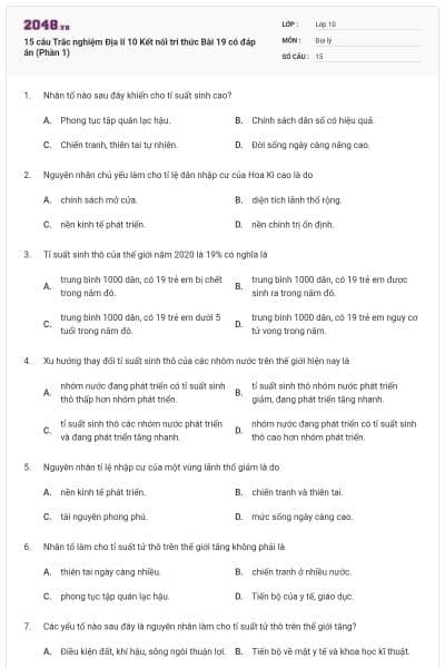 15 câu Trắc nghiệm Địa lí 10 Kết nối tri thức Bài 19 có đáp án (Phần 1)