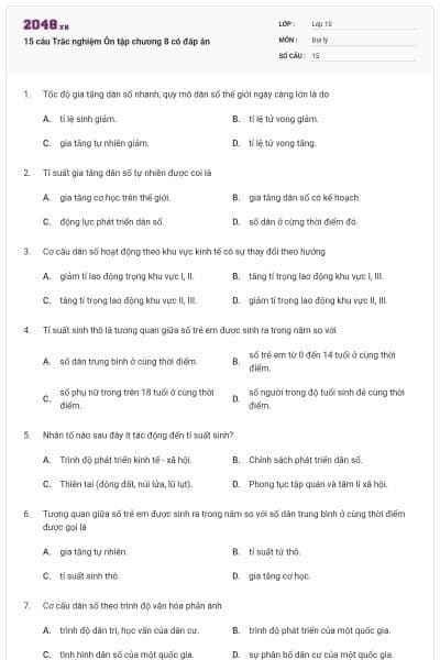 15 câu Trắc nghiệm Ôn tập chương 8 có đáp án