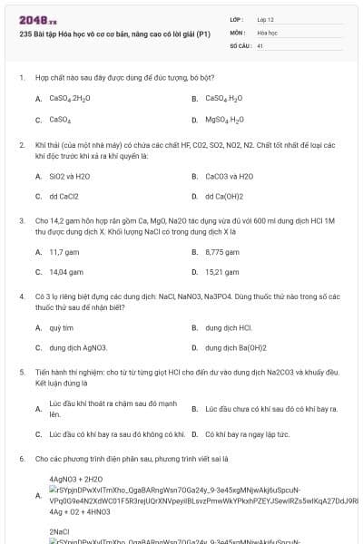 235 Bài tập Hóa học vô cơ cơ bản, nâng cao có lời giải (P1)