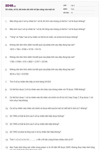 Số chẵn, số lẻ, bài toán xét chữ số tận cùng của một số