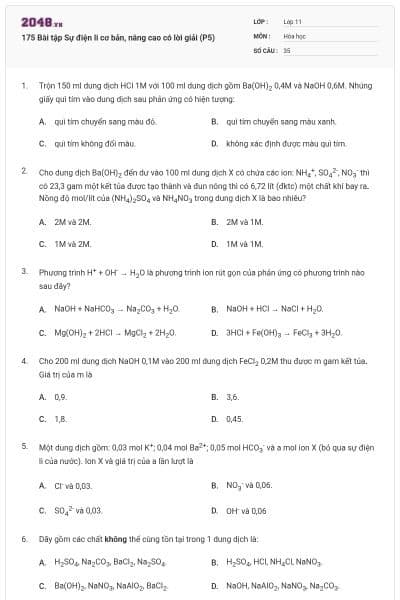 175 Bài tập Sự điện li cơ bản, nâng cao có lời giải (P5)