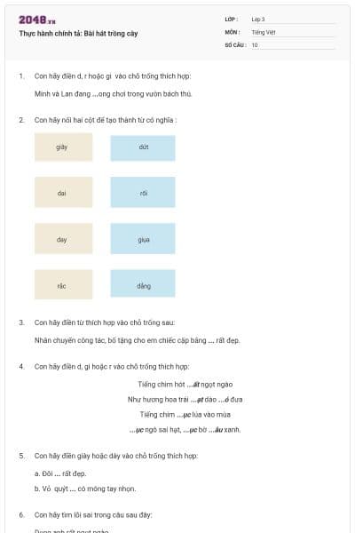 Thực hành chính tả: Bài hát trồng cây