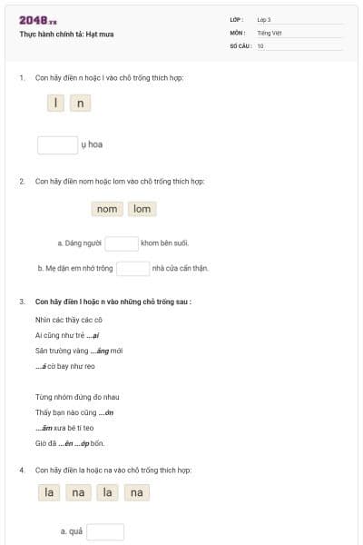 Thực hành chính tả: Hạt mưa