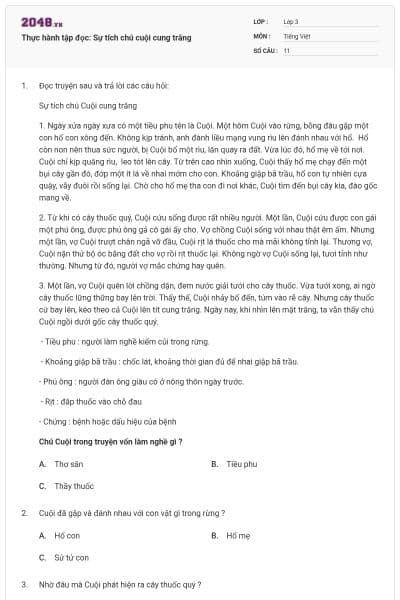 Thực hành tập đọc: Sự tích chú cuội cung trăng