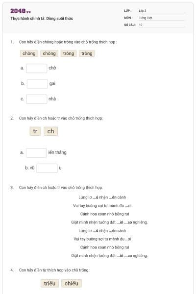 Thực hành chính tả: Dòng suối thức