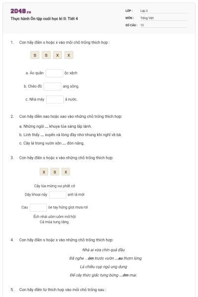 Thực hành Ôn tập cuối học kì II: Tiết 4