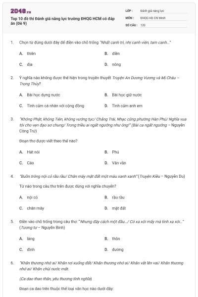 Top 10 đề thi Đánh giá năng lực trường ĐHQG HCM có đáp án (Đề 9)