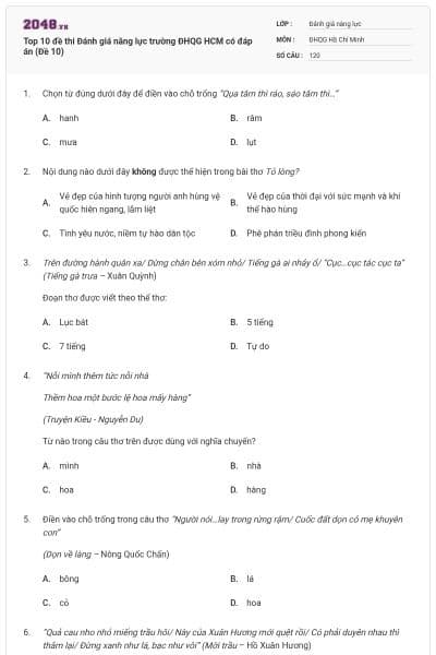 Top 10 đề thi Đánh giá năng lực trường ĐHQG HCM có đáp án (Đề 10)