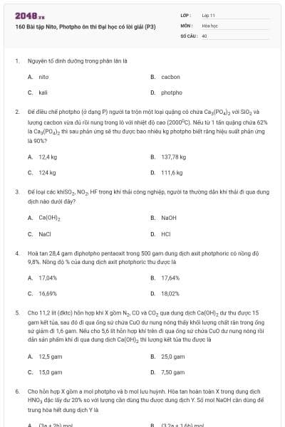 160 Bài tập Nito, Photpho ôn thi Đại học có lời giải (P3)