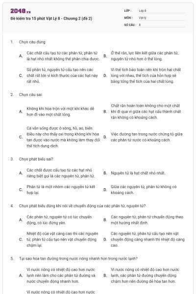 Đề kiểm tra 15 phút Vật Lý 8 - Chương 2 (đề 2)