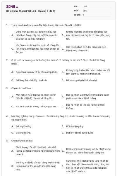 Đề kiểm tra 15 phút Vật Lý 8 - Chương 2 (đề 3)