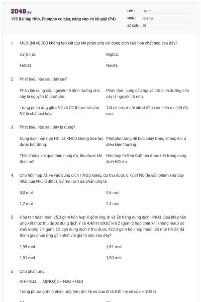 155 Bài tập Nito, Photpho cơ bản, nâng cao có lời giải (P4)