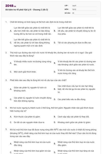 Đề kiểm tra 45 phút Vật Lý 8 - Chương 2 (đề 3)