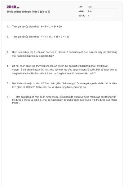 Bộ đề thi học sinh giỏi Toán 3 (đề số 7)