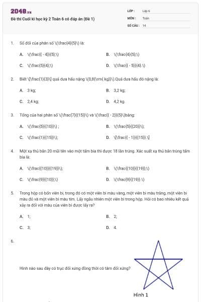 Đề thi Cuối kì học kỳ 2 Toán 6 có đáp án (Đề 1)
