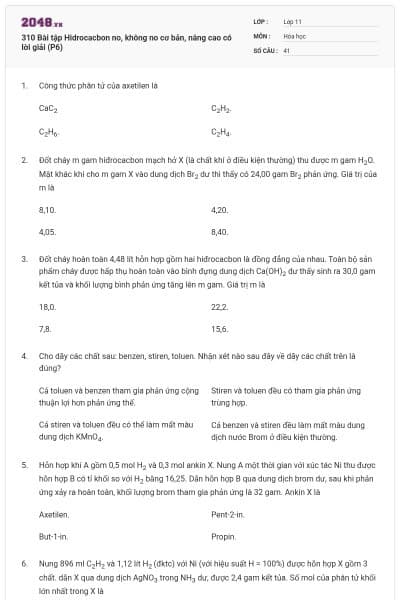 310 Bài tập Hidrocacbon no, không no cơ bản, nâng cao có lời giải (P6)