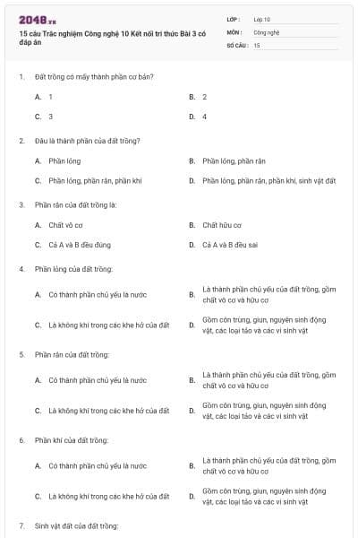 15 câu Trắc nghiệm Công nghệ 10 Kết nối tri thức Bài 3 có đáp án
