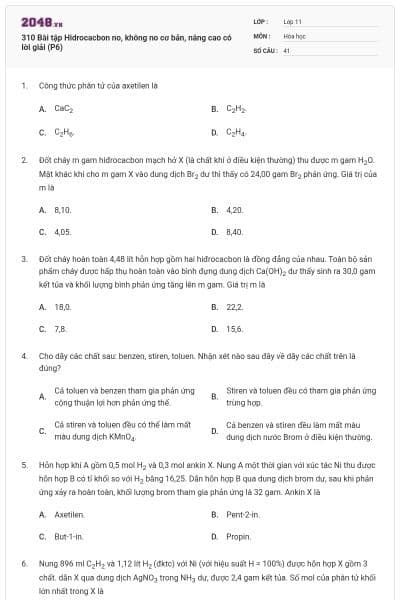 310 Bài tập Hidrocacbon no, không no cơ bản, nâng cao có lời giải (P6)