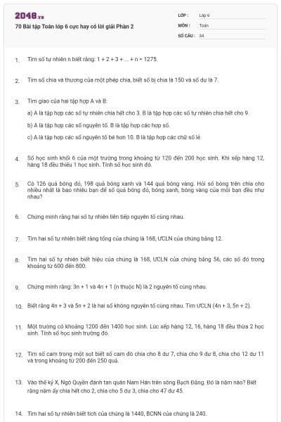 70 Bài tập Toán lớp 6 cực hay có lời giải Phần 2