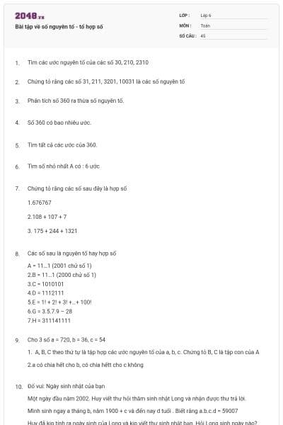 Bài tập về số nguyên tố - tổ hợp số