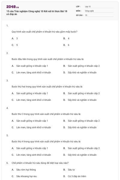 15 câu Trắc nghiệm Công nghệ 10 Kết nối tri thức Bài 18 có đáp án