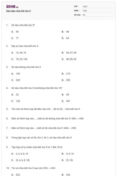 Dấu hiệu chia hết cho 5