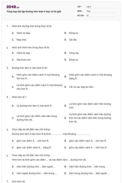 Tổng hợp bài tập Đường tròn toán 6 hay có lời giải