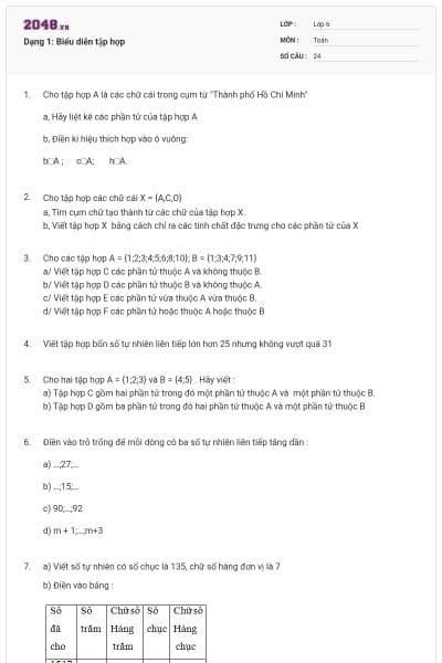 Dạng 1: Biểu diễn tập hợp