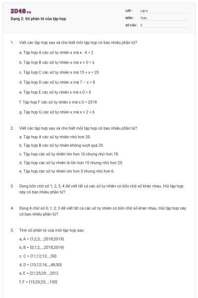 Dạng 2: Số phần tử của tập hợp