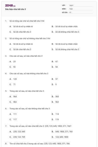 Dấu hiệu chia hết cho 3