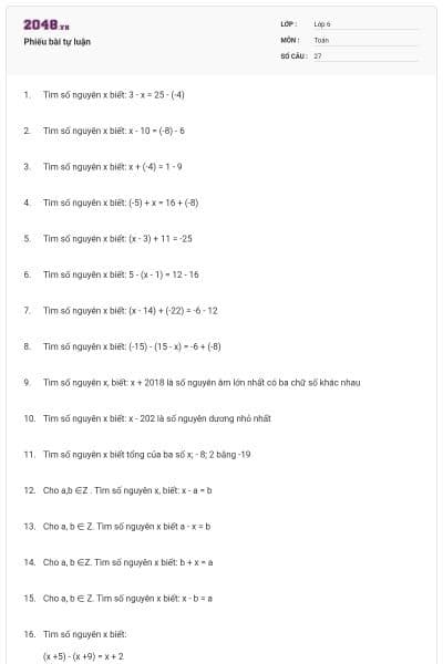 Phiếu bài tự luận