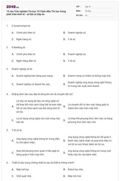 15 câu Trắc nghiệm Tin học 10 Cánh diều Tin học trong phát triển kinh tế - xã hội có đáp án