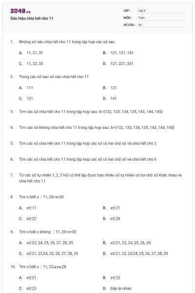 Dấu hiệu chia hết cho 11