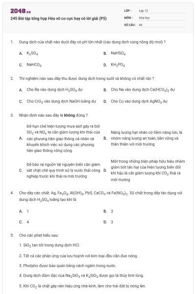 245 Bài tập tổng hợp Hóa vô cơ cực hay có lời giải (P5)