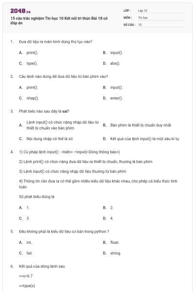 15 câu trắc nghiệm Tin học 10 Kết nối tri thức Bài 18 có đáp án