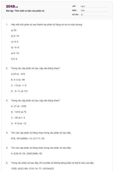 Bài tập: Tính chất cơ bản của phân số