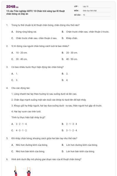 15 câu Trắc nghiệp GDTC 10 Chân trời sáng tạo Kĩ thuật chắn bóng có đáp án