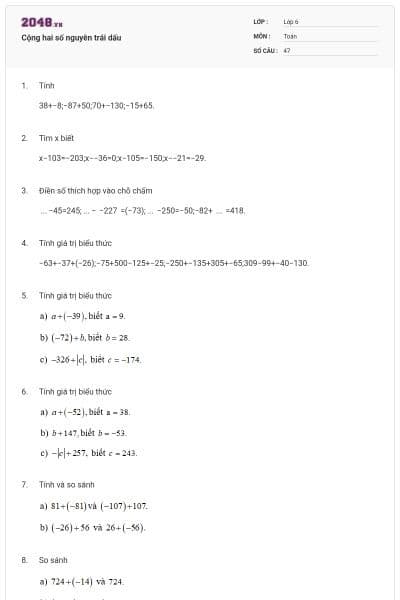 Cộng hai số nguyên trái dấu