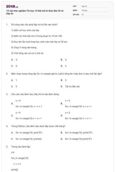 15 câu trắc nghiệm Tin học 10 Kết nối tri thức Bài 20 có đáp án